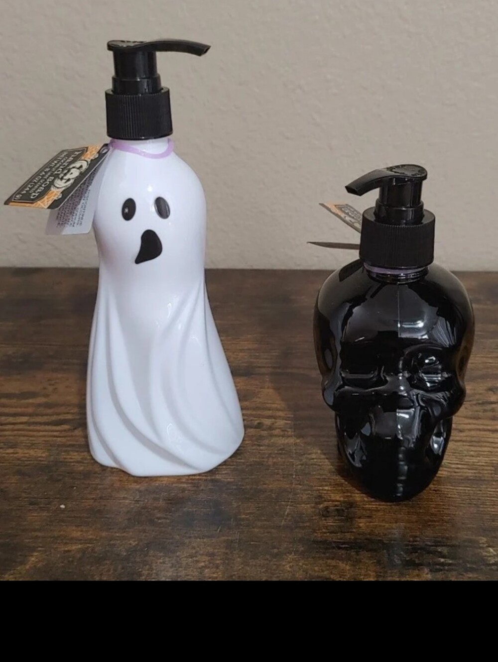 Cool Spooky 2pc-SET Halloween GHOST & SKULL Refillable PLASTIC Dispenser Scented
